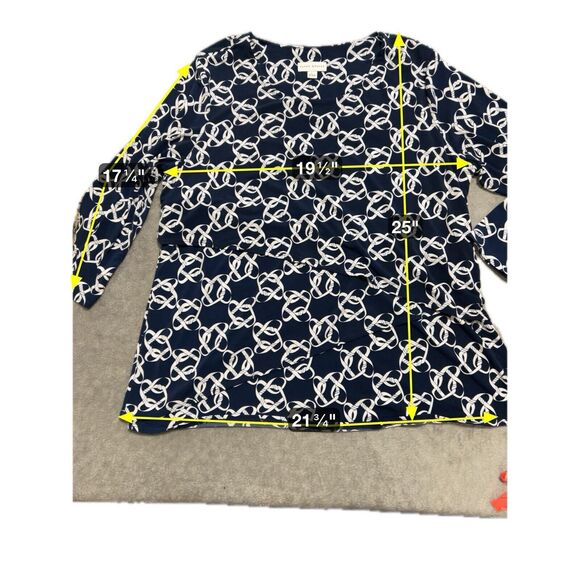 Susan Graver Woman’s L Tiered Top. Nautical Knots Print Navy - Picture 6 of 7